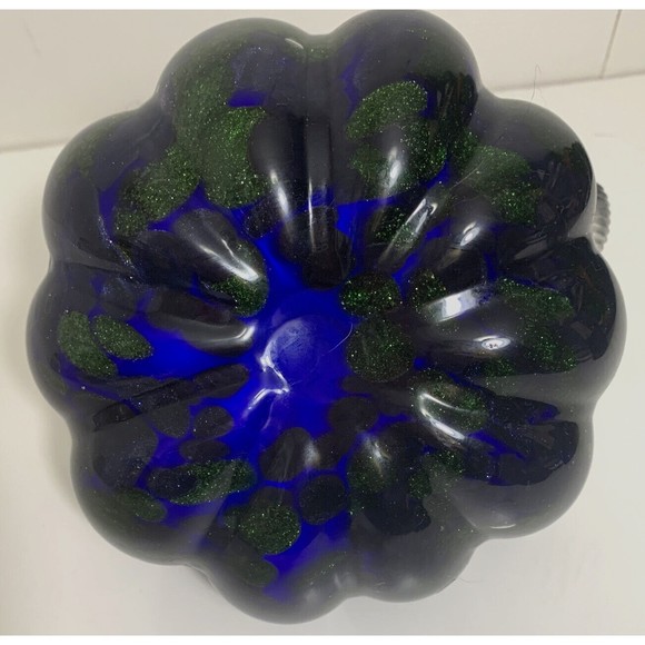 Blown Glass Pumpkin By Ken & Ingrid Hanson Purple/Jewel Tones Clear Stem - Picture 4 of 4